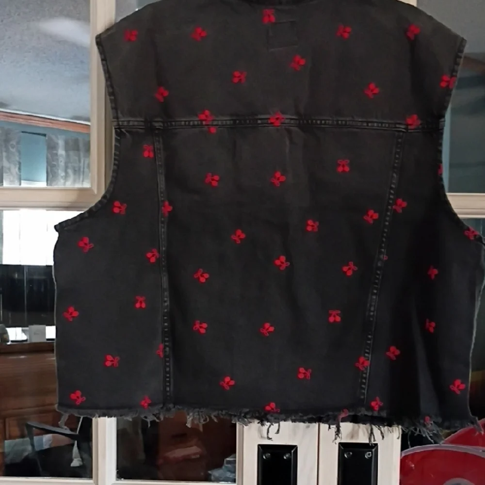 Wild Fable Black Jean Jacket with Red Floral Embroidery - Picture 7 of 7